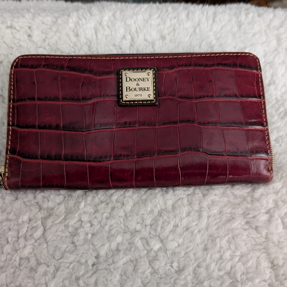 Great Condition, Dooney & Bourke Deep Red Croc Embossed Leather Wallet